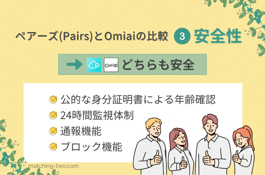 ペアーズ(Pairs)とOmiaiの比較③安全性｜どちらも安全